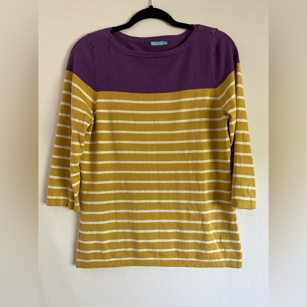 J. McLaughlin Striped Boatneck 3/4 Sleeve Sweater L